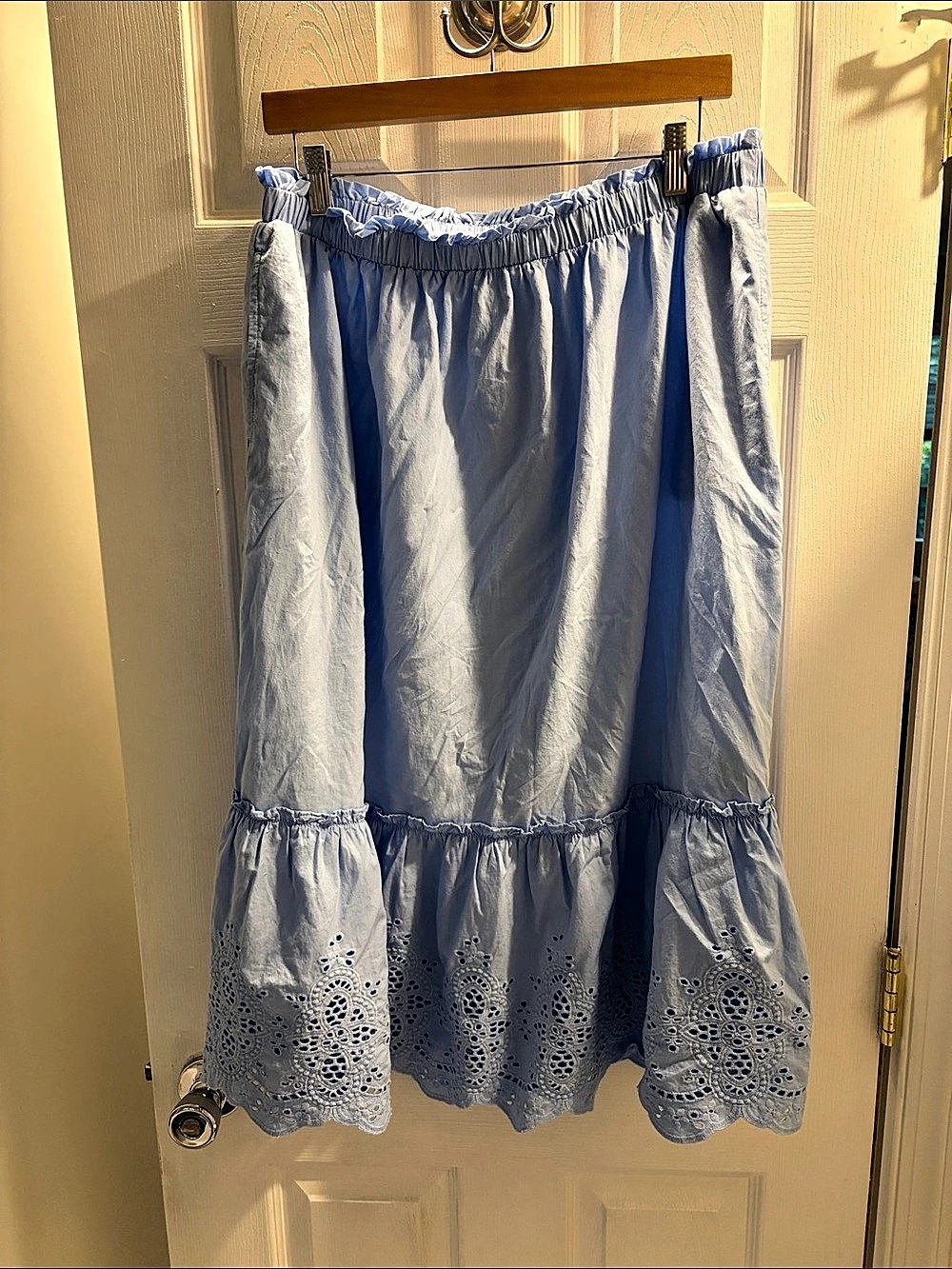 Time and Tru Cotton Eyelet Hem Midi Skirt Blue Medium